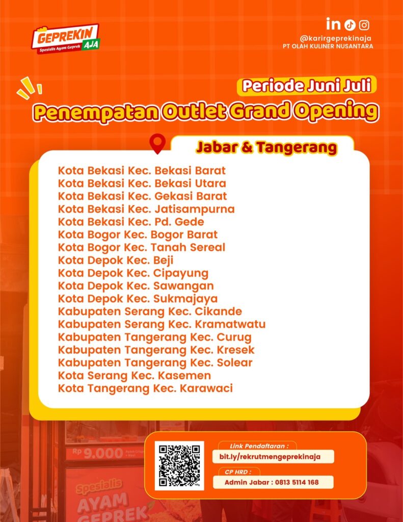 Lowongan Kerja Geprekin Chicken Penempatan Jawa Barat 2026